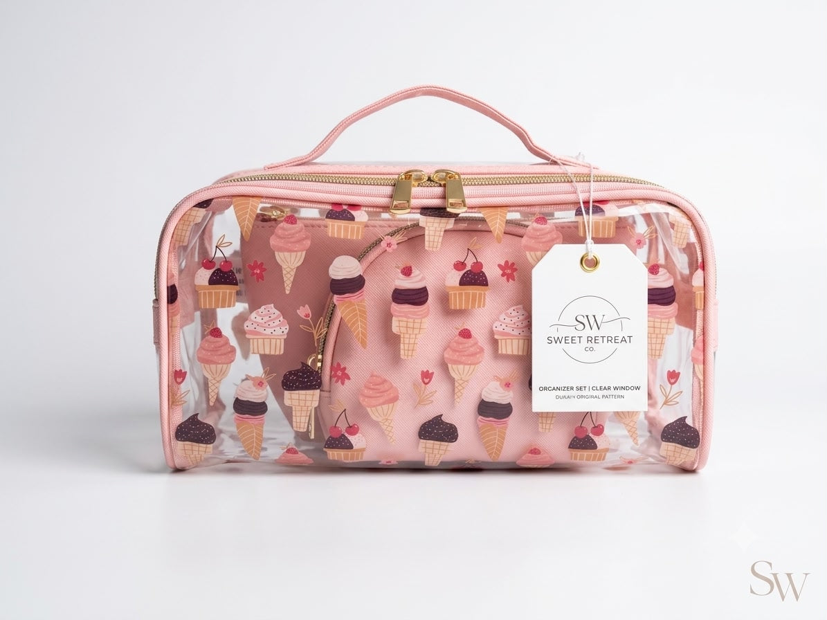 orange travel bag with ice cream cone pattern on a white background